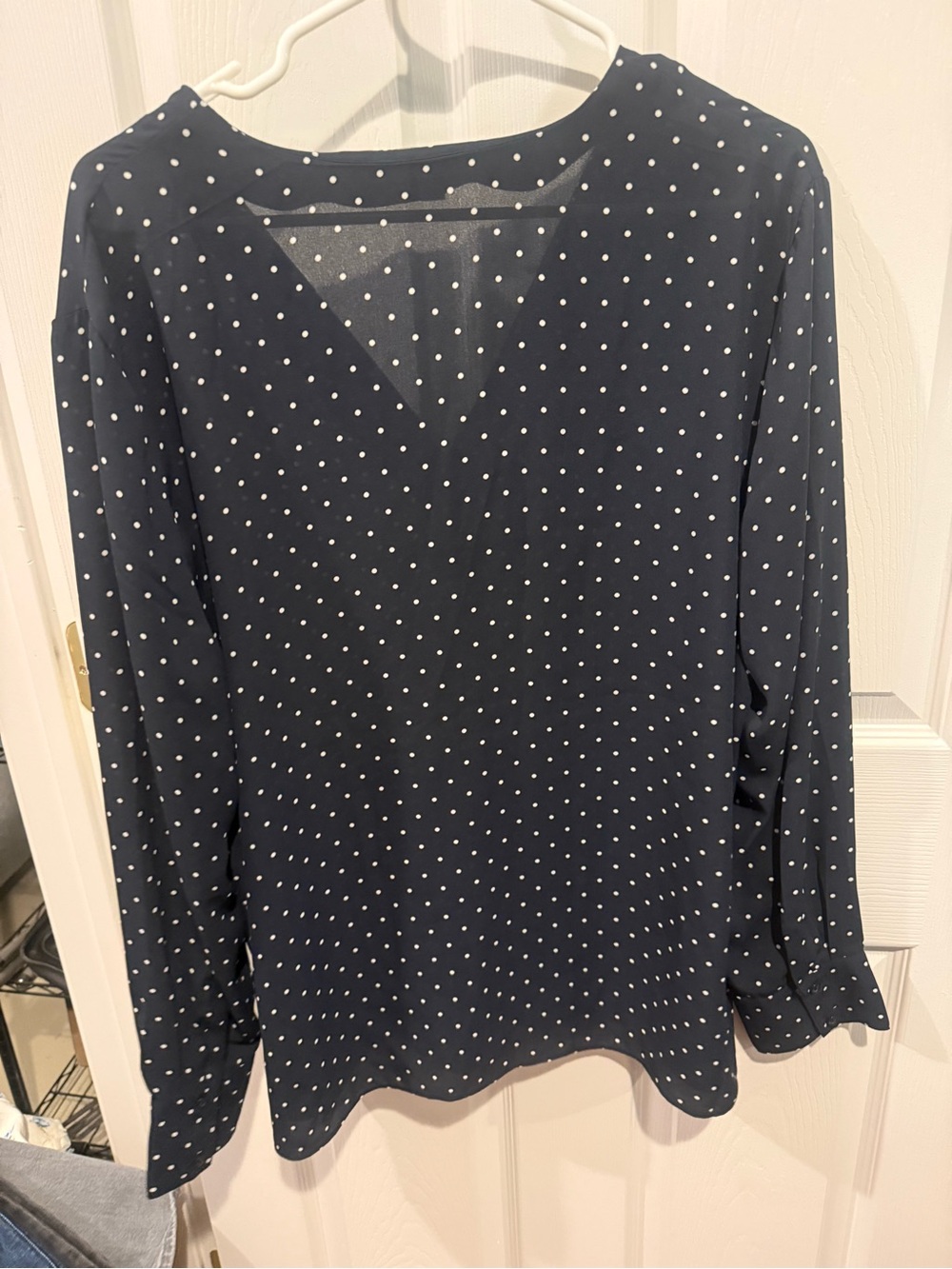 Banana Republic Navy White Polka Dot Long Sleeve Split Neck Blouse XL